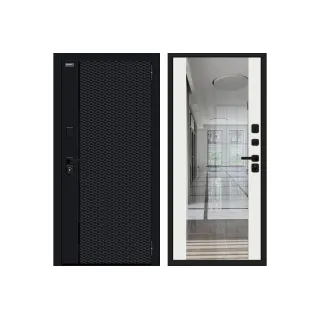 Входная дверь с зеркалом Браво Матрикс-3 Total Black/Off-white